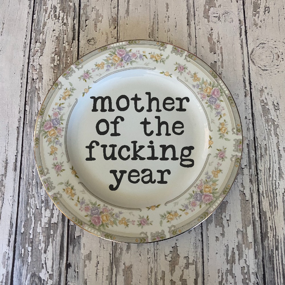Upcycled Funny Plates, Mother of the Year, Gift Shop