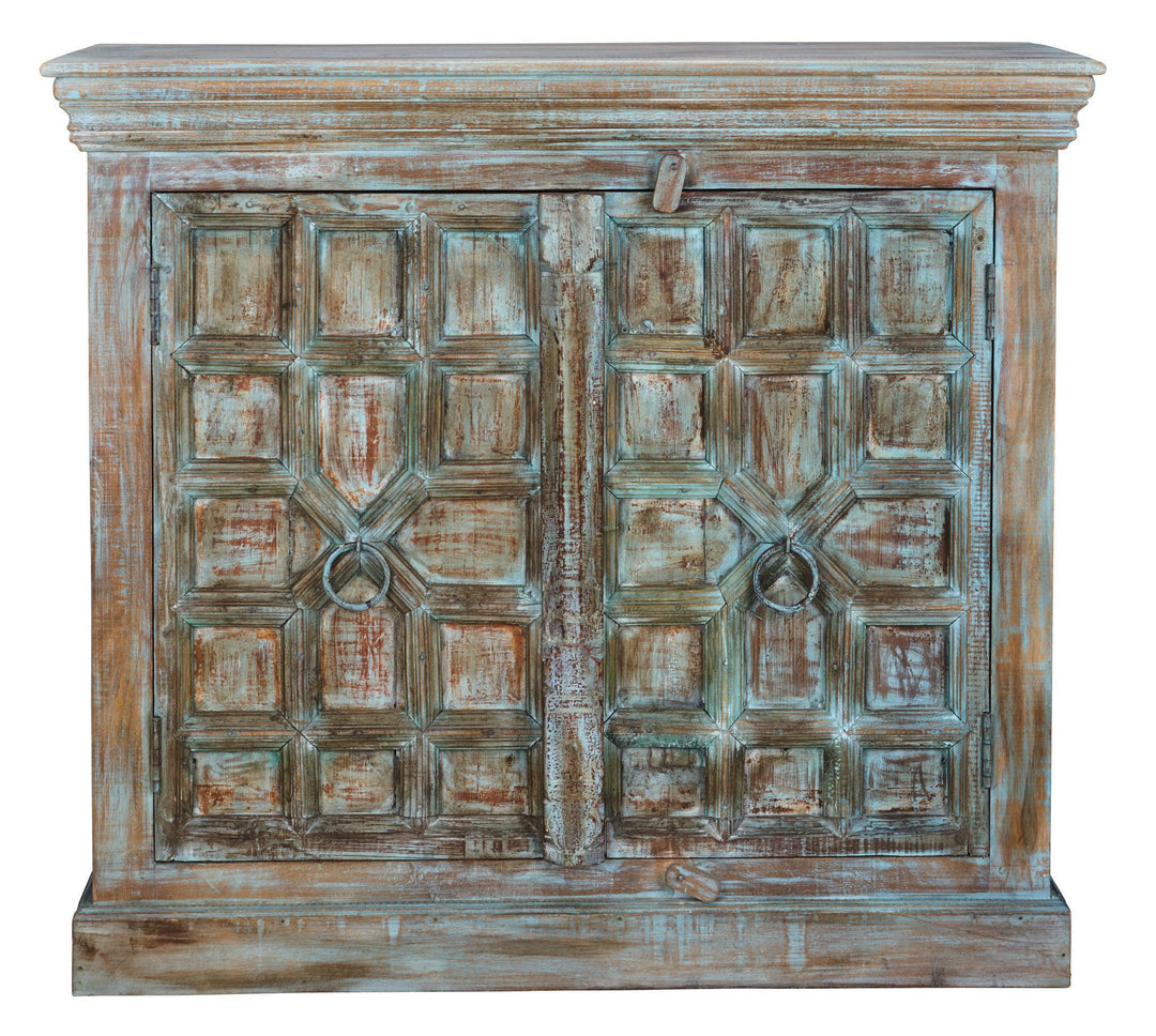 Wood Old Door Cabinet - Light Brown / Blue