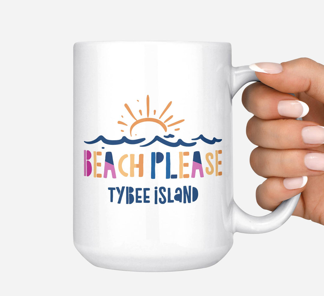Custom Beach Please Coffee Mug: 15 Ounce Jumbo