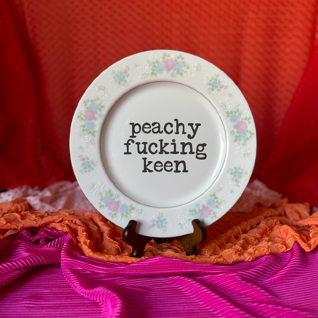 Upcycled Funny Plates, Peachy Keen, Gift Shop, Tourist