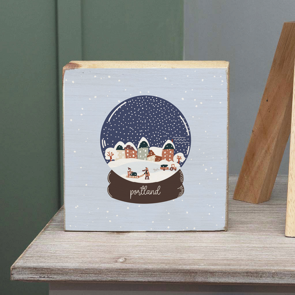 Personalized Vintage Snow Globe Village  Block