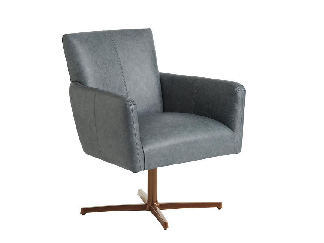 Barclay Butera Upholstery - Brooks Leather Swivel Chair - Dark Gray
