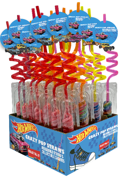 Hot Wheels Crazy Pop Straws w/shoe charm, 30ct