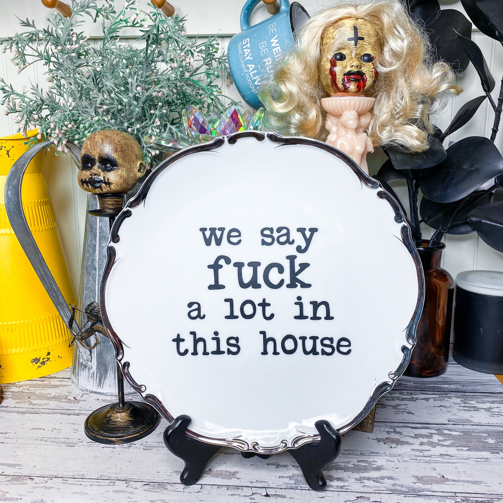 Upcycled Funny Plates, We Say Fuck A Lot, Gift Shop, Tourist