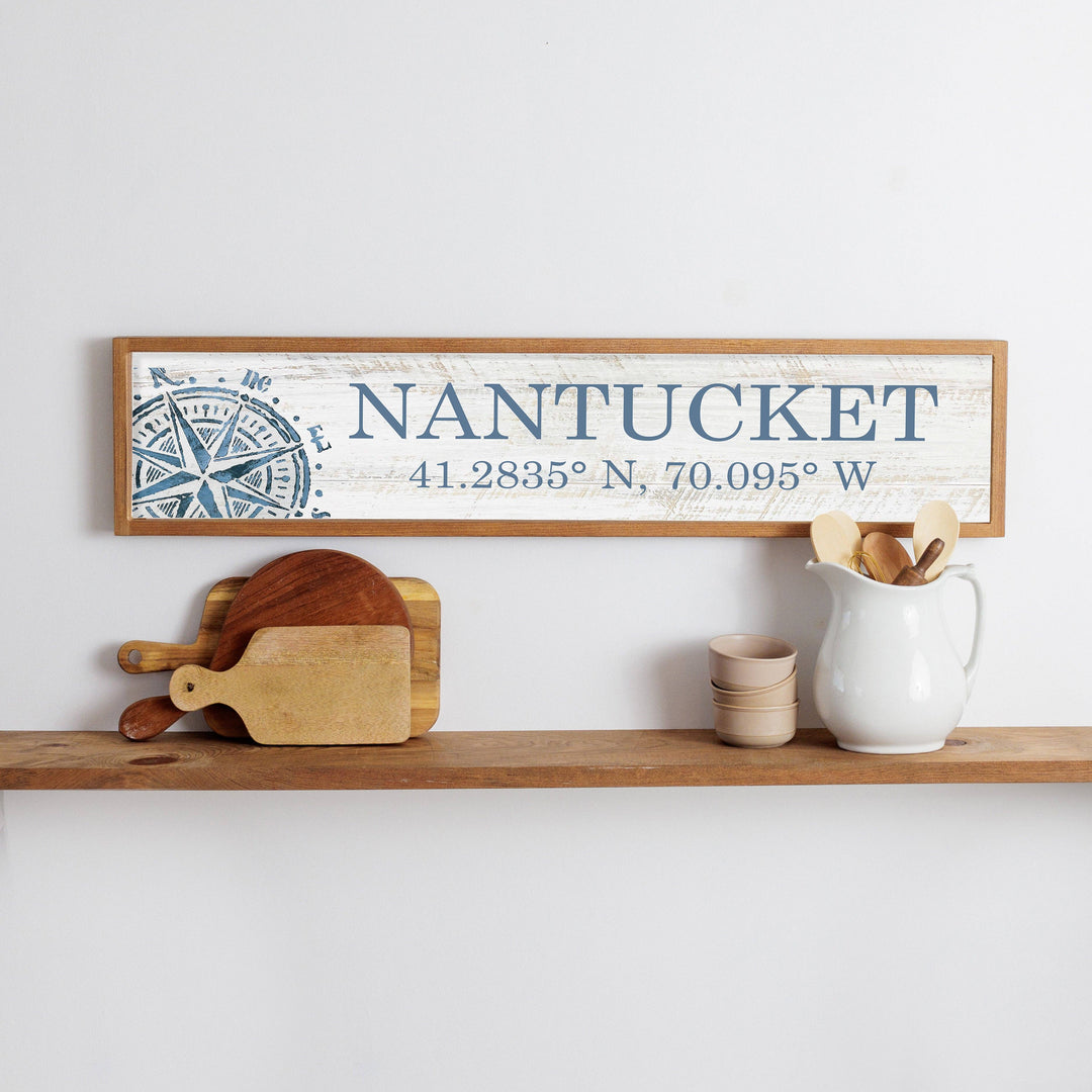 Personalized Your Word & Coordinates Compass Framed Barn Woo