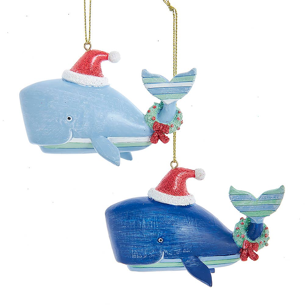 4"WHIMSICAL STRIPED WHALE ORNAMENT 2/A