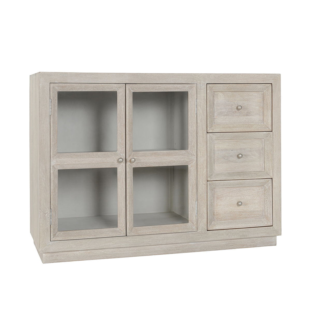 Isha - Mango Wood 3 Drawers 2 Door Cabinet - White Washed