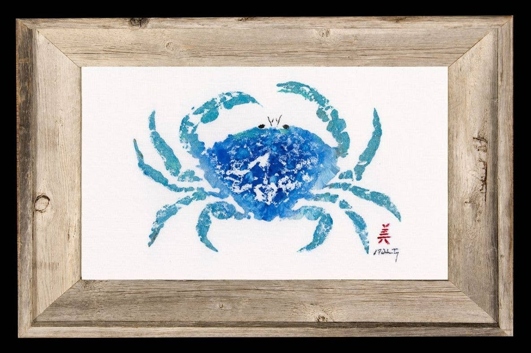 Blue Dungeness Crab Print – Gyotaku Nautical Ocean Art: 4 x 6 with Frame