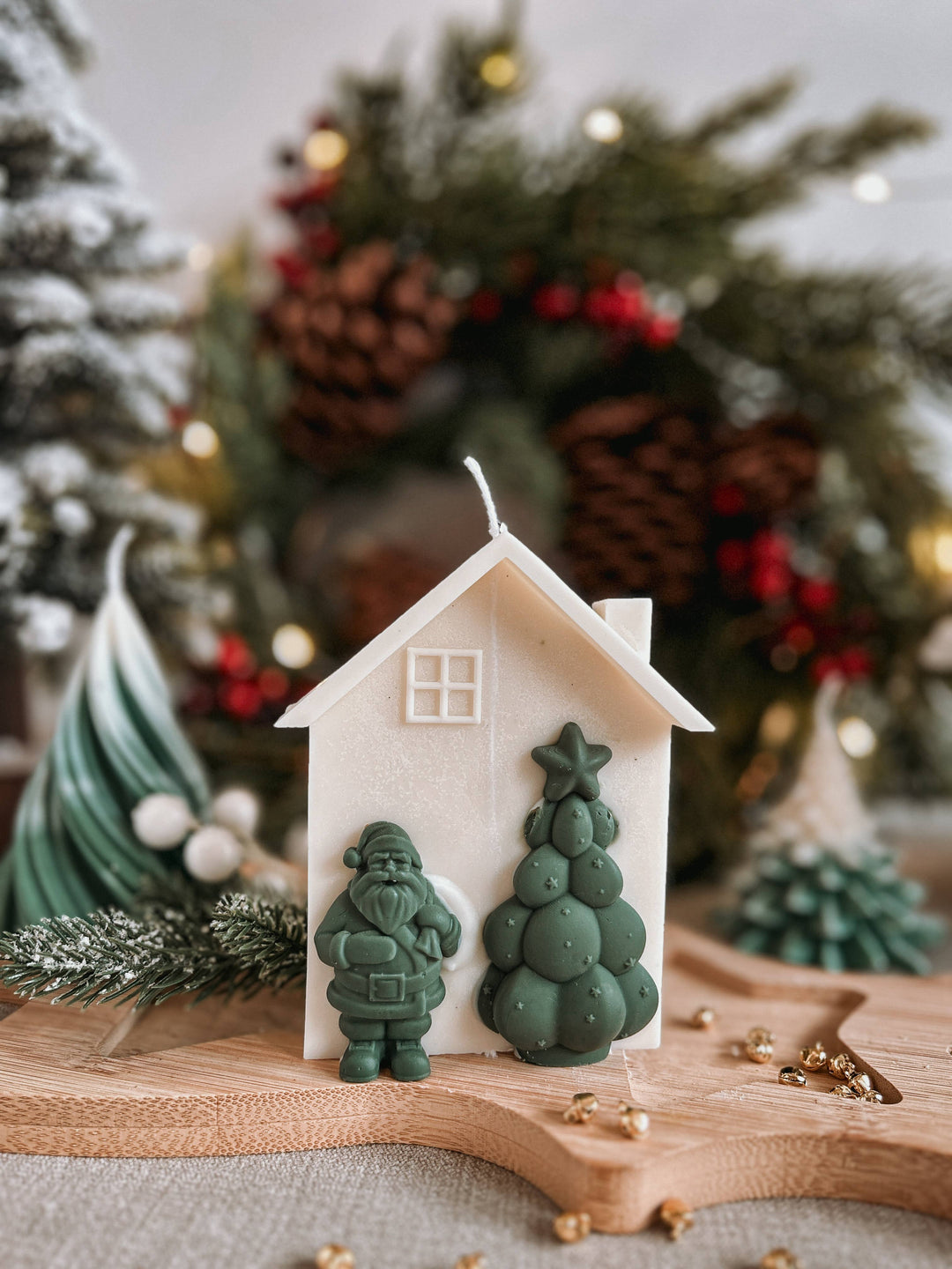 Santa House candle: Green+white