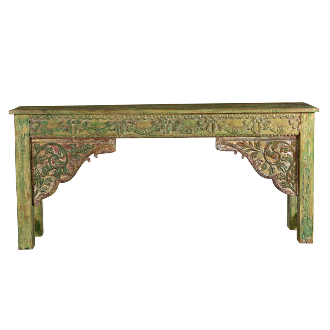 82" Reclaimed Wood Console Table - Light Brown / Green