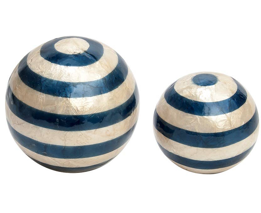 Capiz Stripe Ball (Blue/White): 4"