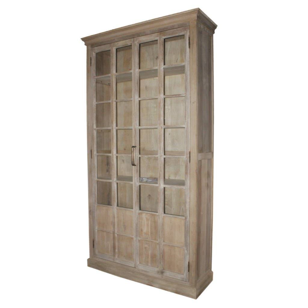 Wood 95" Glass Almirah - Light Brown