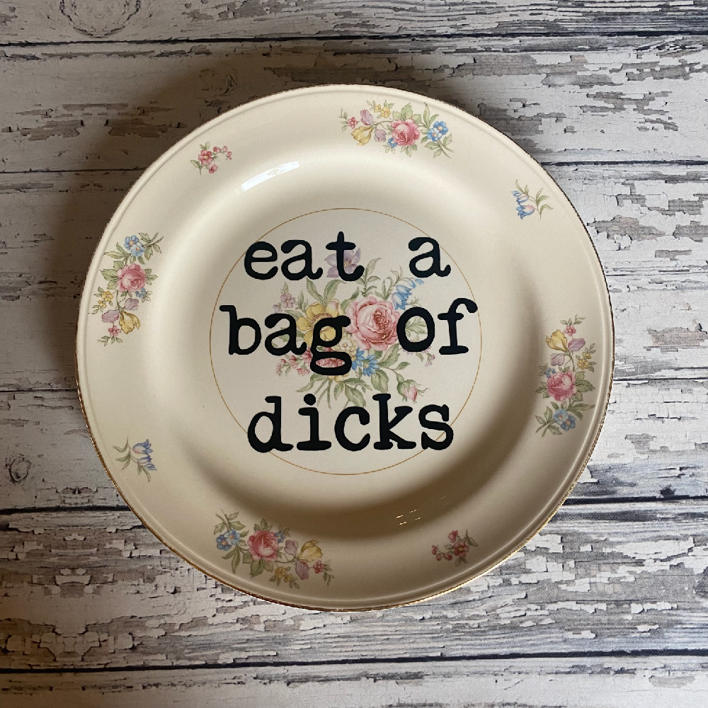 Upcycled Funny Plates, Eat a Bag of Dicks, Gift Shop