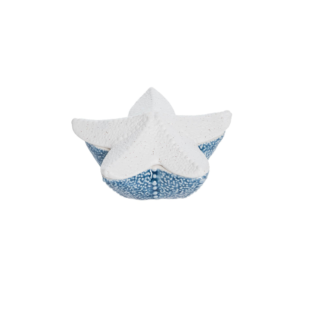 Blue & Bisque Sea Star Shaped Coastal Covered Dish