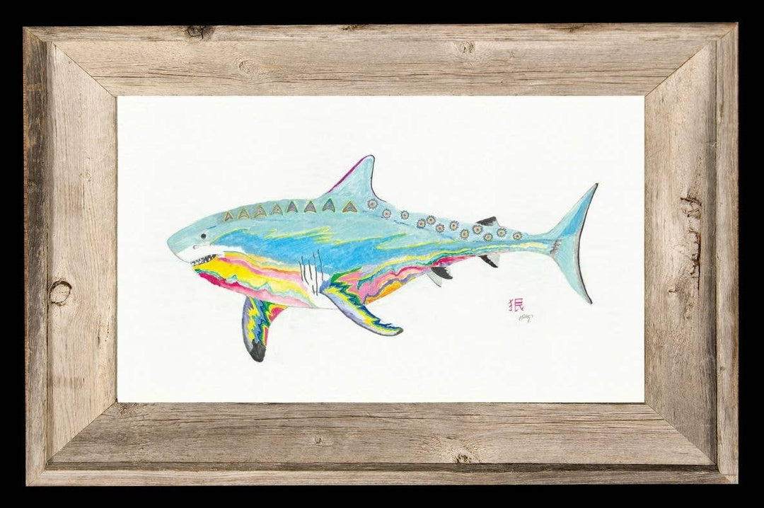 Psycho Shark Print – Coastal Nautical Wall Art: 4 x 6 with Frame