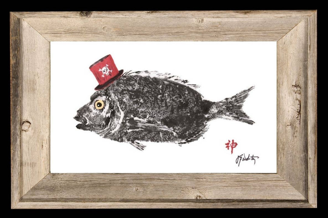 Pirate Fish Print – Coastal Nautical Wall Art: 4 x 6 with Frame