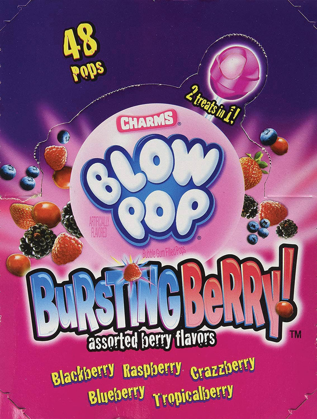 Charms Bursting Berry Blow Pop Lollipop, 48ct Case
