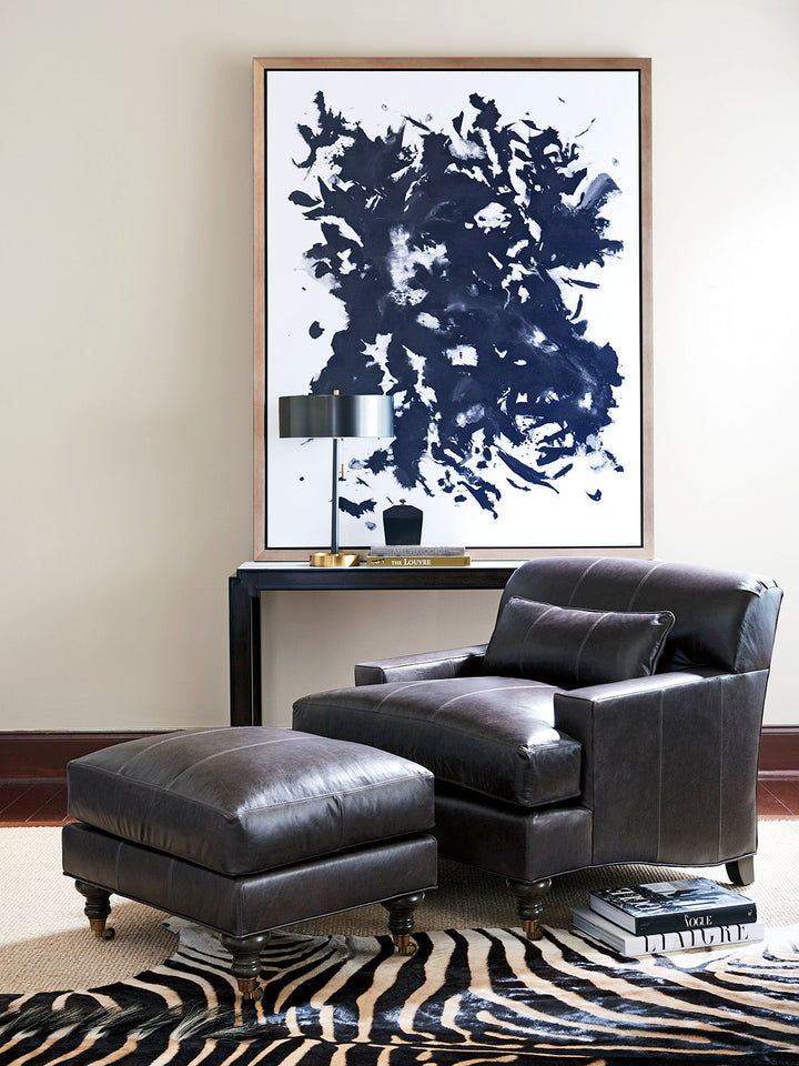 Barclay Butera Upholstery - Oxford Leather Ottoman - Black