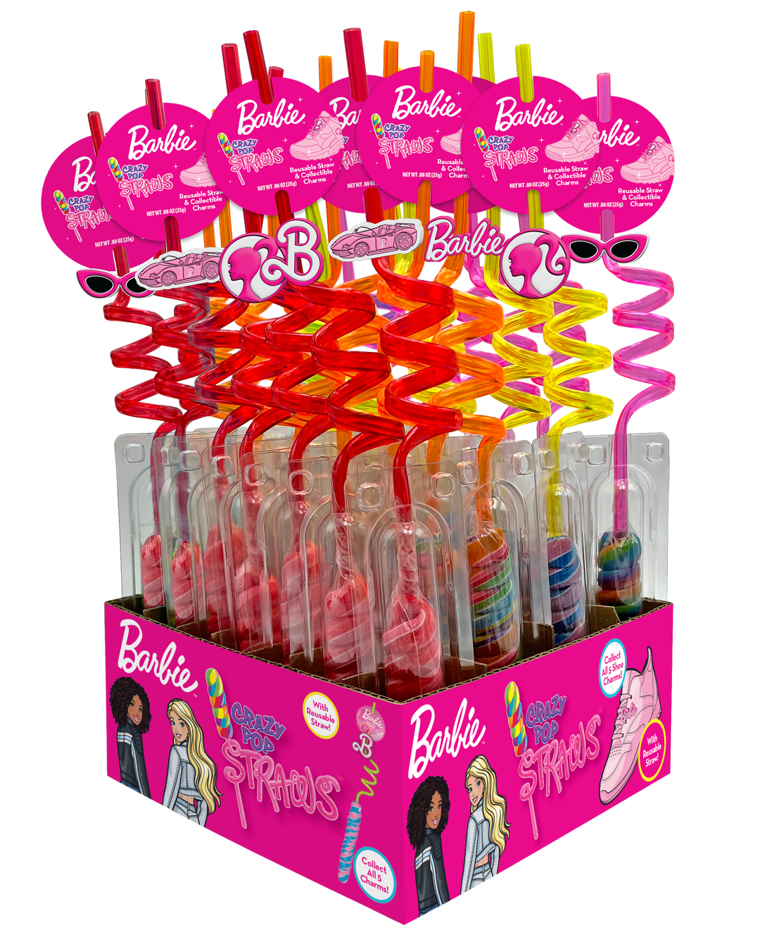 Barbie Crazy Pop Straws w/shoe charm, 30ct