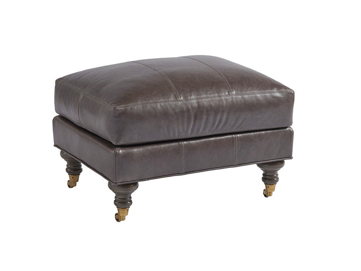 Barclay Butera Upholstery - Oxford Leather Ottoman - Black