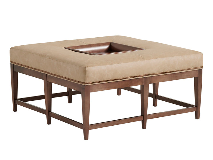 Lexington Leather - Carillon Leather Cocktail Ottoman With Removable Tray - Light Brown / Dark Brown