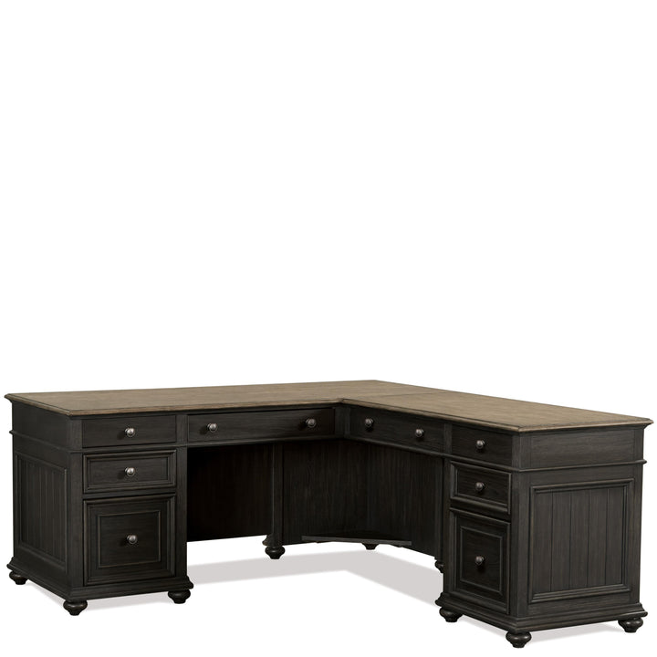 Regency - L-Desk and Return - Antique Oak / Matte Black
