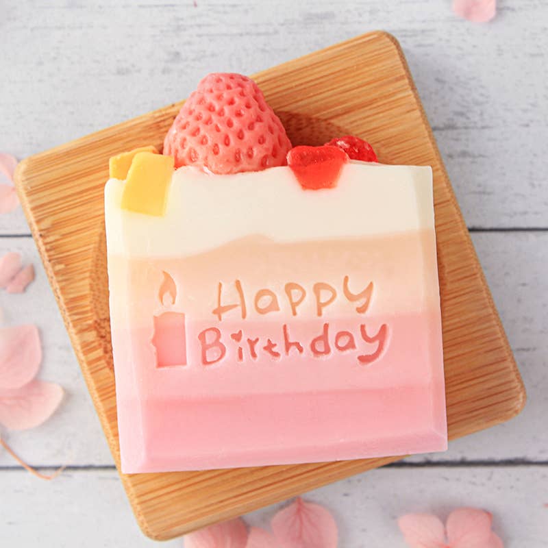 Happy Birthday Strawberry Cake Shaped Handmade Soap