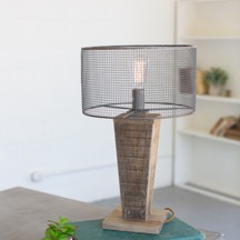 TABLE LAMP - MESH SHADE WITH WOODEN BASE SHORT