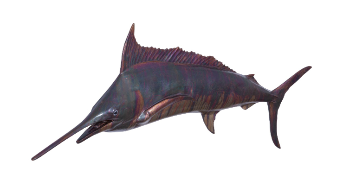 Blue Marlin Fish Wall Sculpture Resin, Copper Patina Finish