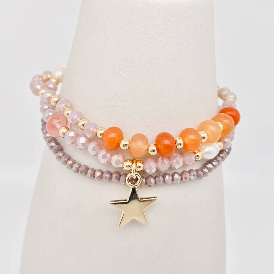 Star Pendant Glass Crystal Beaded Bracelet 3pcs/set