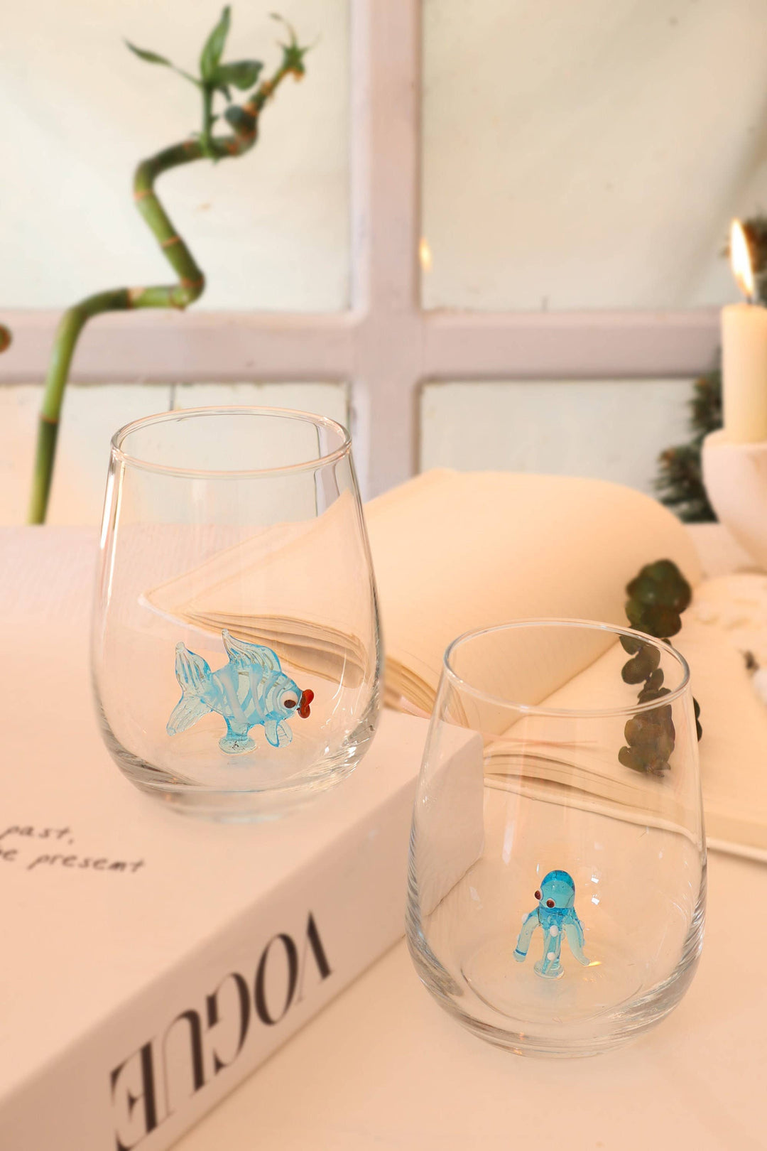 Ocean animals drink glasses, glass mug, glassware, wine cup