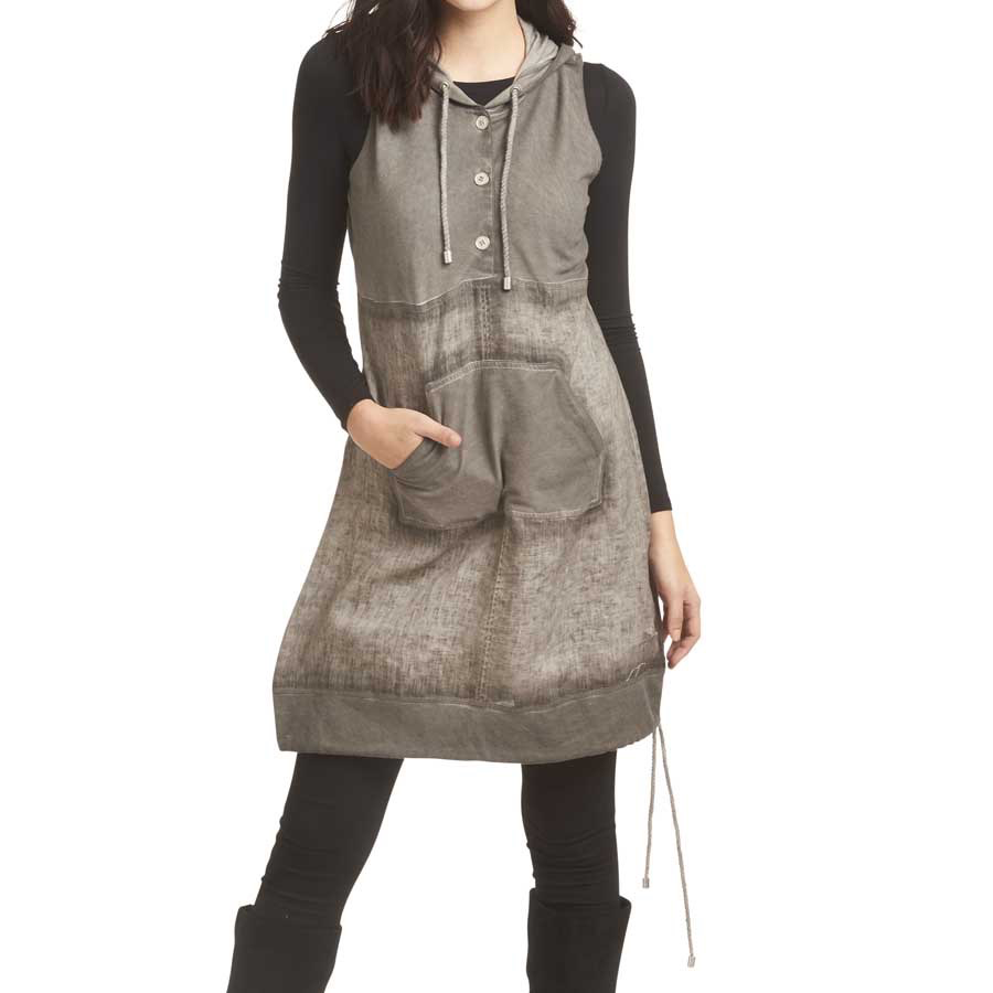Gray Vintage Washed Tank Tunic Hoodie