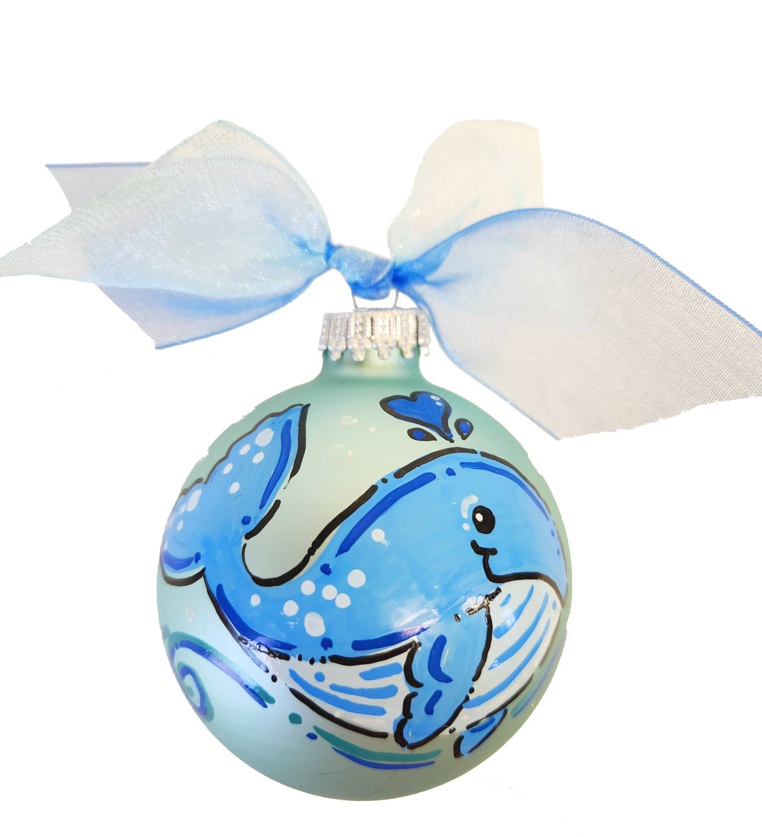 Whale hand painted glass ornament