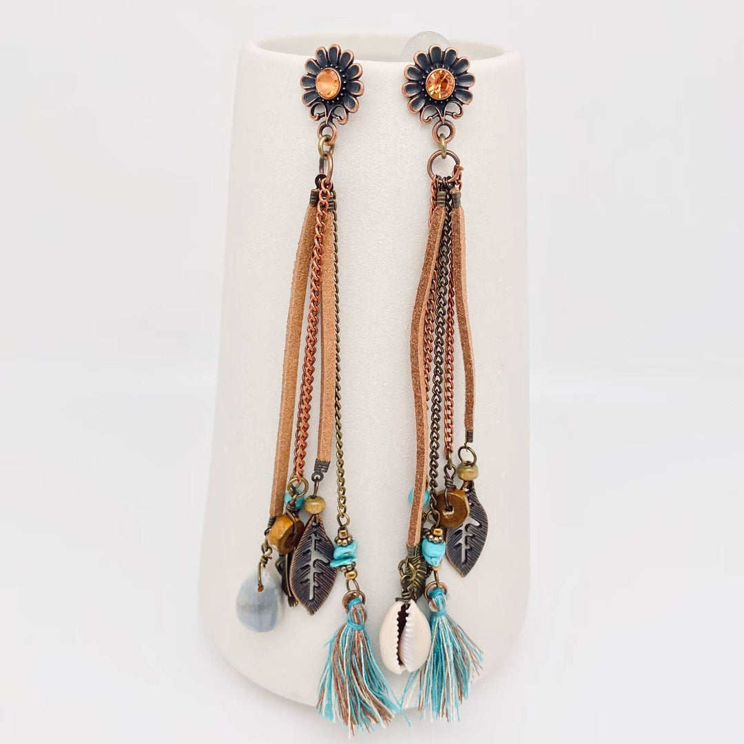 Daisy Shape Stud Chain Tassel Earrings