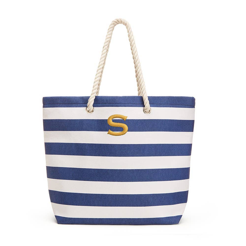 Extra-Large Cabana Stripe Canvas Fabric Tote Bag - Navy