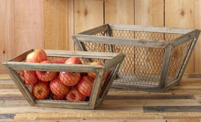 CHICKEN WIRE WOOD BIN LARGE