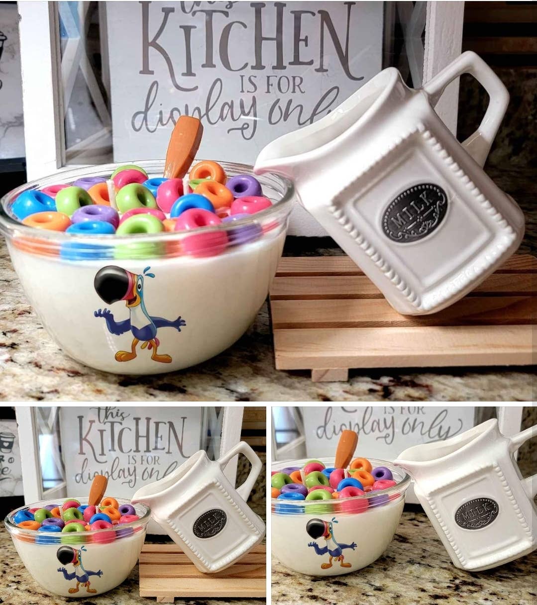 Froot loops scented soy wax candle in bowl