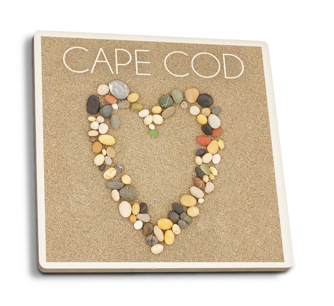 Ceramic Coaster Cape Cod, Stone Heart on Sand 95501
