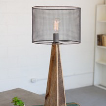 TABLE LAMP - MESH SHADE WITH WOODEN BASE-TALL