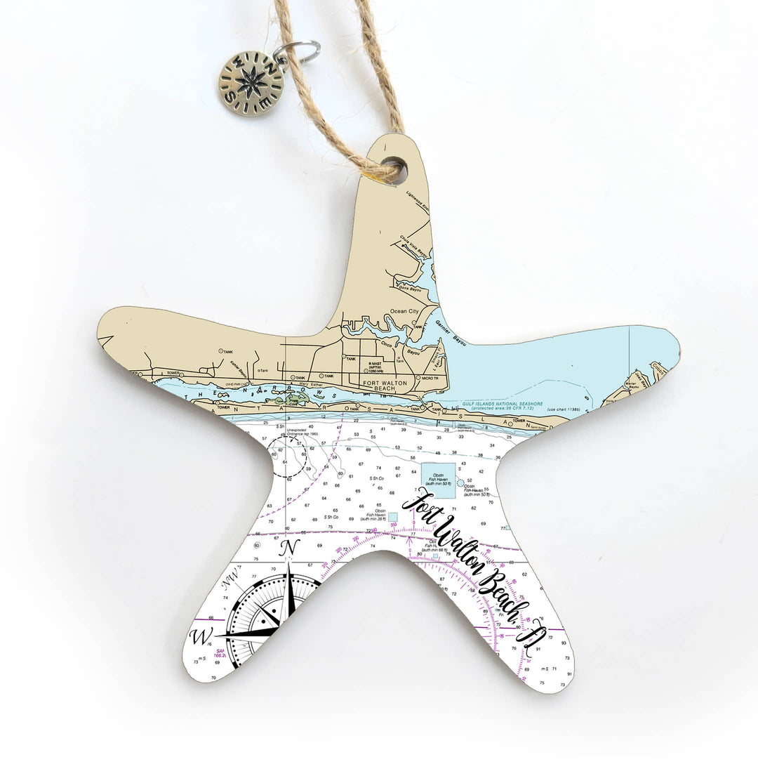Wood Ornament - Starfish with Map- Custom Location
