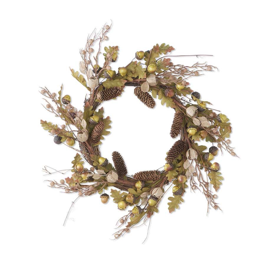 OAK LEAF WITH ACORNS PINECONES AND BERRIES WITH BURLAP FLOWER GA FLO