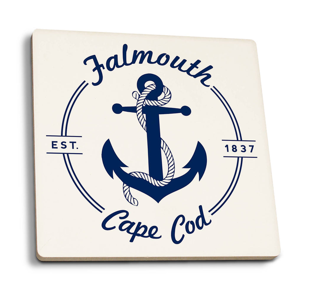 Ceramic Coaster Falmouth, Cape Cod, Blue and White Anchor…