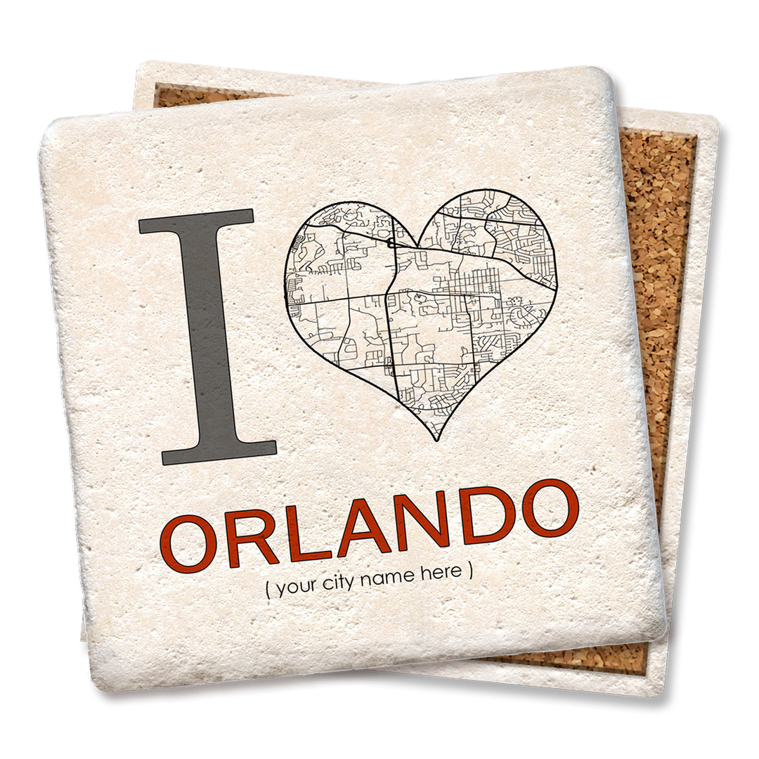 Custom Name Drop Personalized City State Coaster I Heart