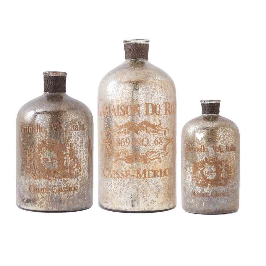 VINTAGE MERCURY GLASS BOTTLE MEDIUM