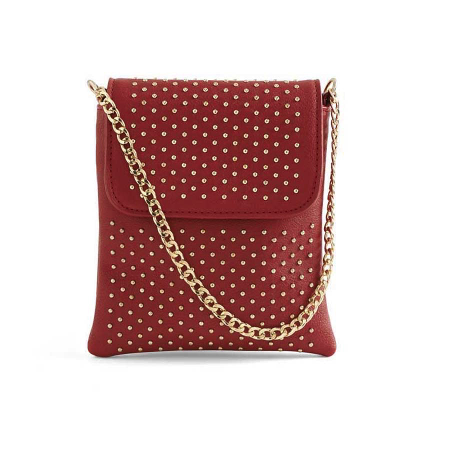 RED STUDDED CROSSBODY BAG