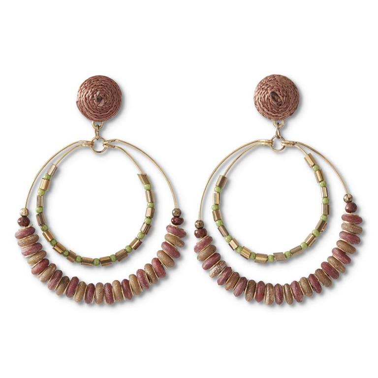 BROWN AND GREEN HOOP EARRINGS