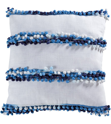 BLUE AND WHITE POM PILLOW