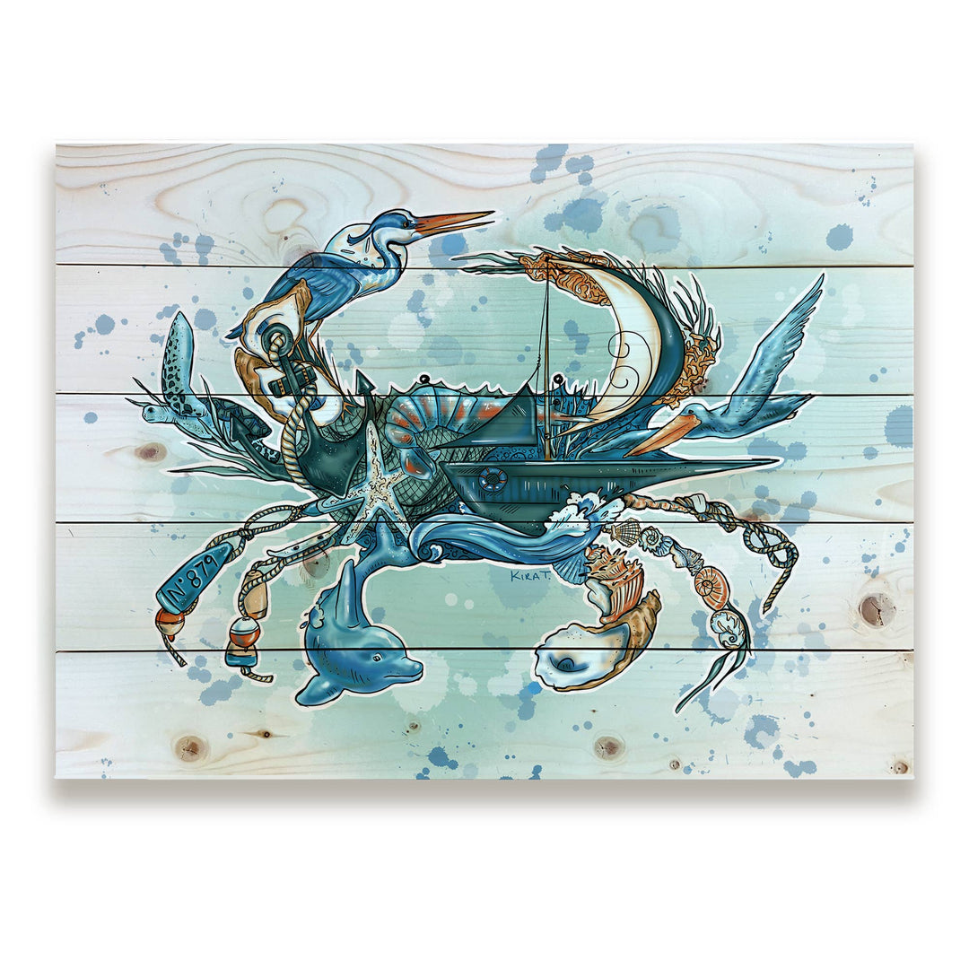 18x24 Inch Wood Crab Collage Painting- INNOVATIVE NEW DESIGN