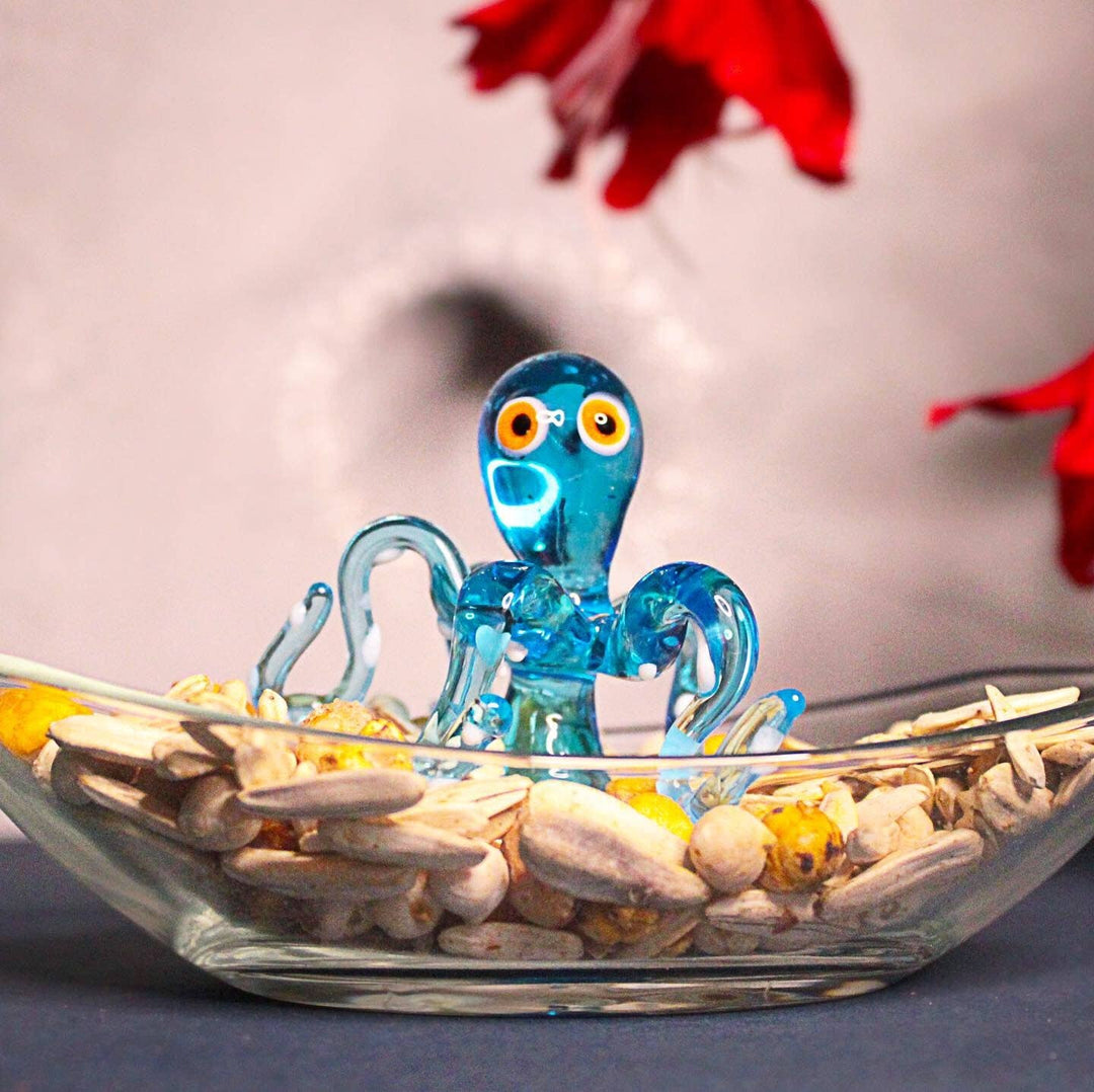 Glass serving bowl with octopus, nut bowl, nut dish, clea...