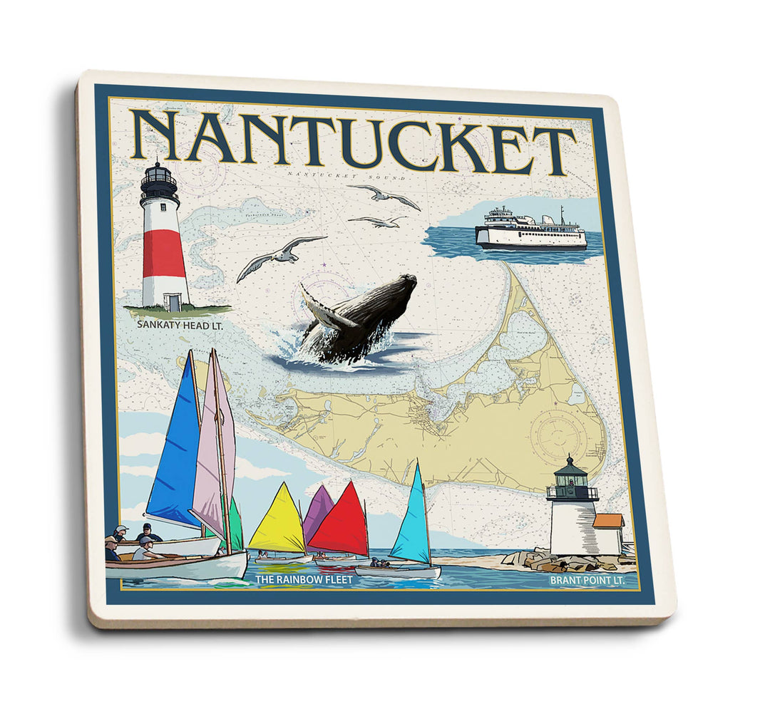Ceramic Coaster Nantucket, MA Nautical Chart